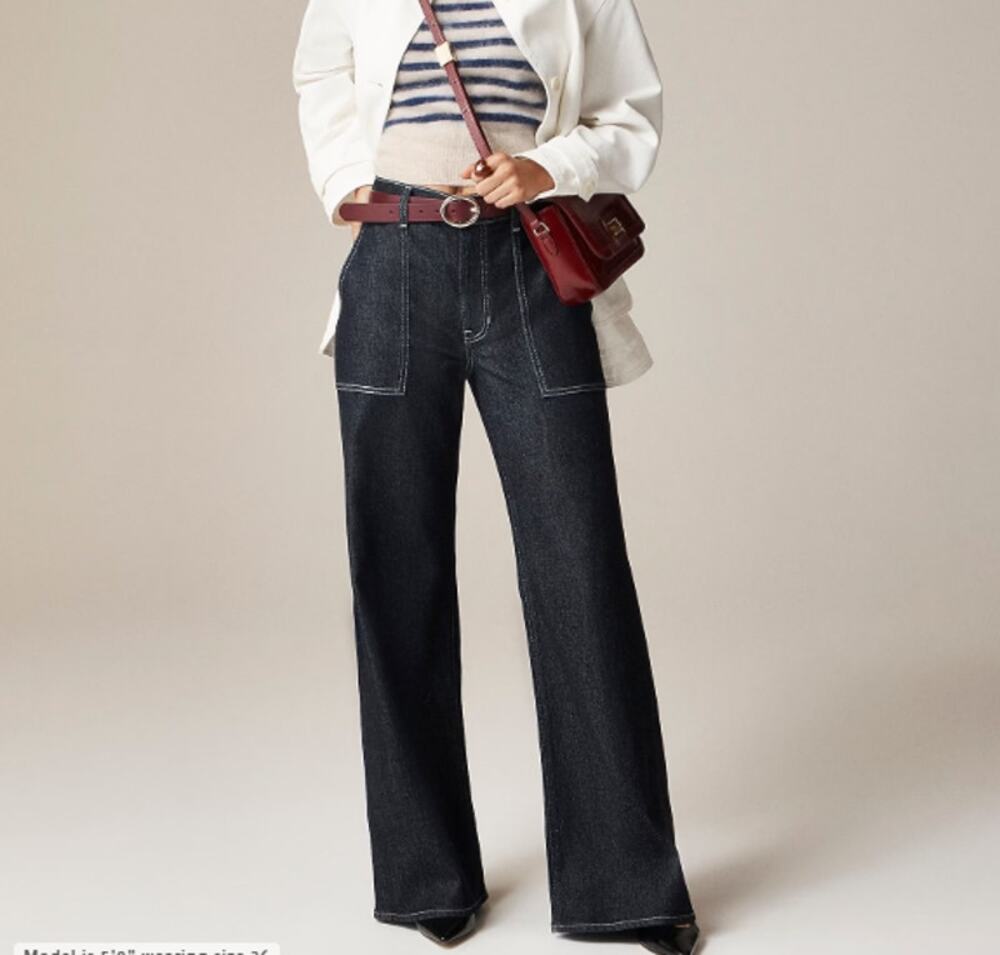 J. Crew Camp Pocket Wide Leg Jeans Dark Wash White Stitching 30P